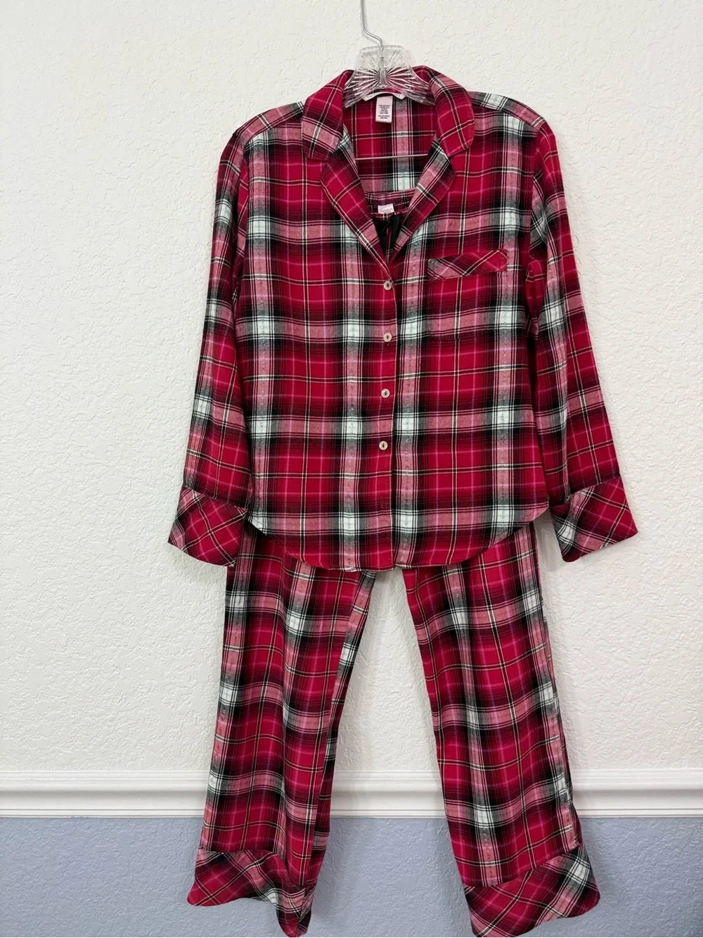 Victoria's Secret Red and Black Plaid Women Pajama Set Sz XS Pants M
